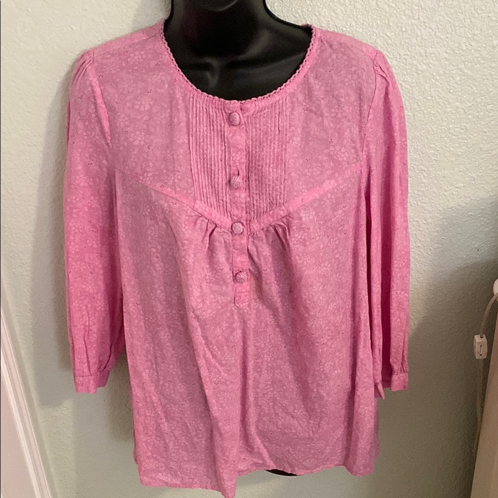 Izod Pink 3/4 Sleeve Buttoned Blouse